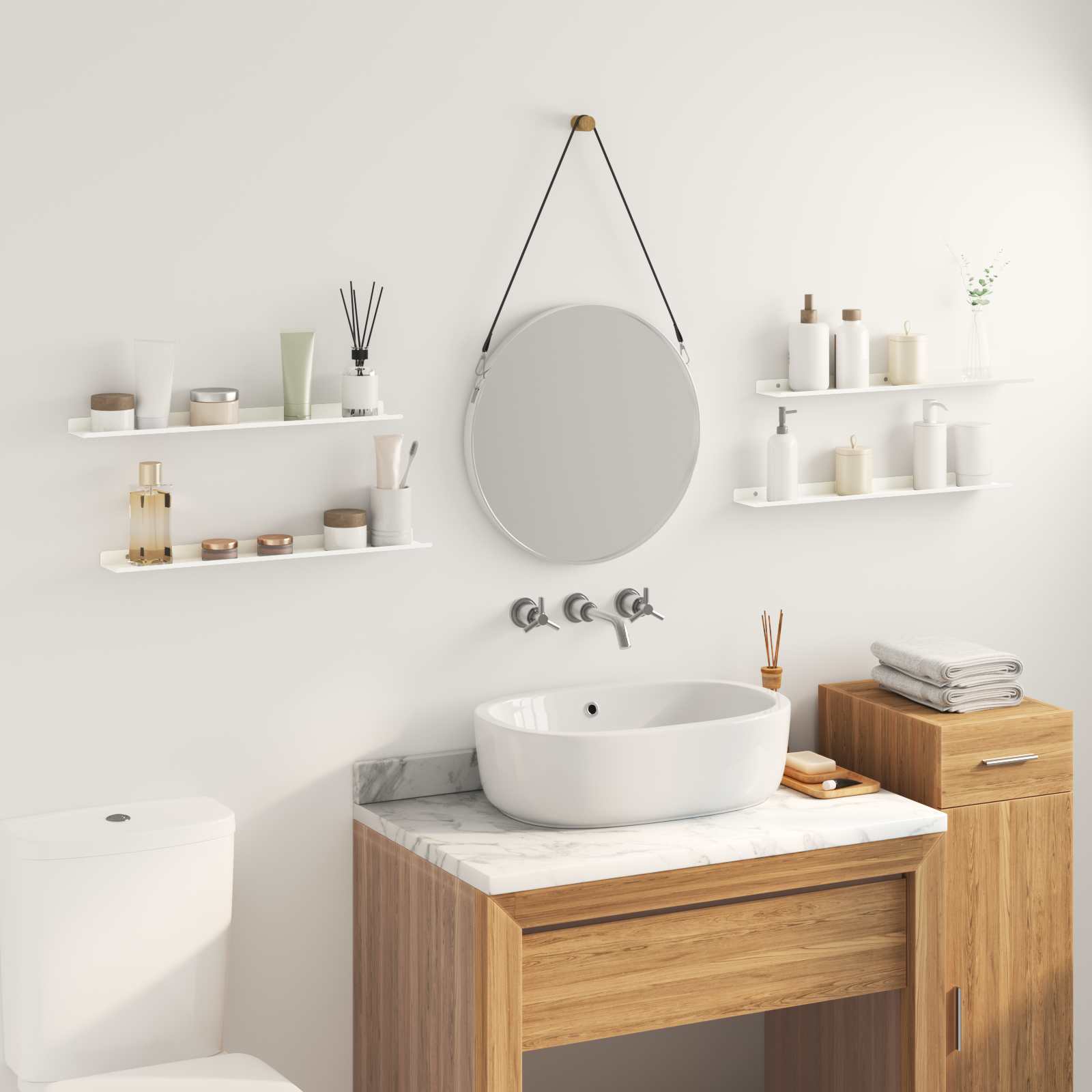 Vegghylle Med Hylle Veggmontert 4 Pcs Hvit 60 X 9 X 2,5 Cm