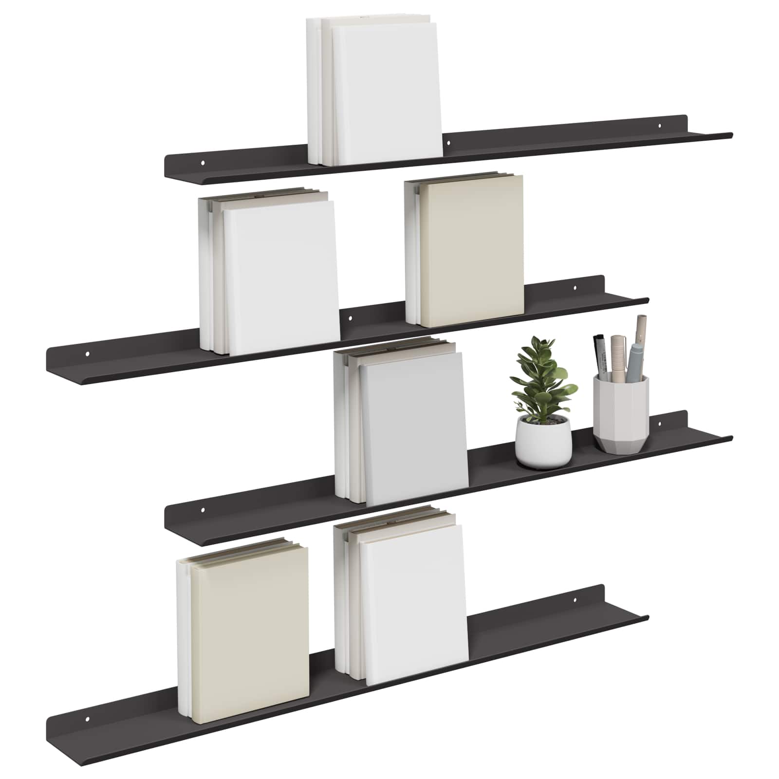 Vegghylle Med Hylle Veggmontert 4 Pcs Svart 80 X 9 X 2,5 Cm