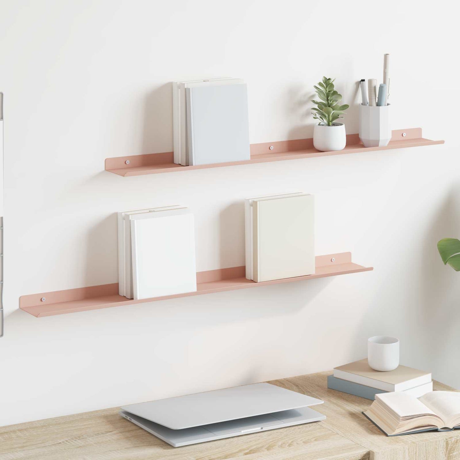 Vegghylle Med Hylle Veggmontert 2 Pcs Rosa 80 X 9 X 2,5 Cm