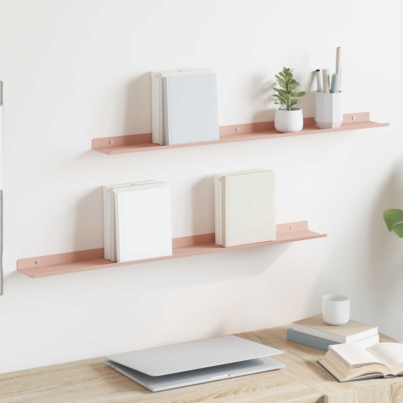 Vegghylle Med Hylle Veggmontert 2 Pcs Rosa 80 X 9 X 2,5 Cm