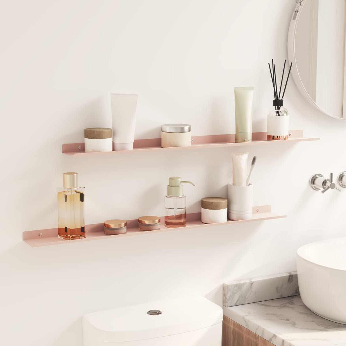 Vegghylle Med Hylle Veggmontert 2 Pcs Rosa 80 X 9 X 2,5 Cm