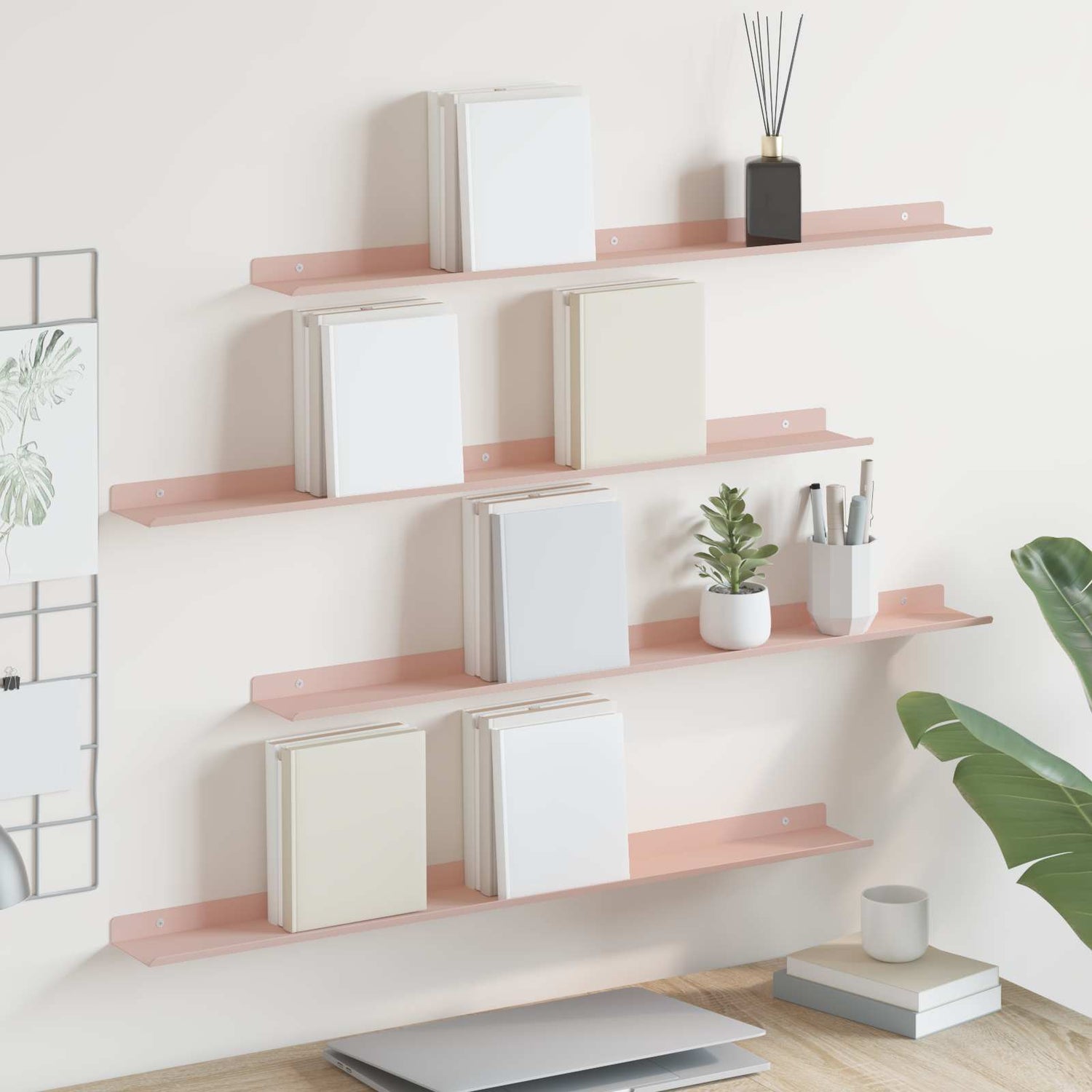 Vegghylle Med Hylle Veggmontert 4 Pcs Rosa 80 X 9 X 2,5 Cm