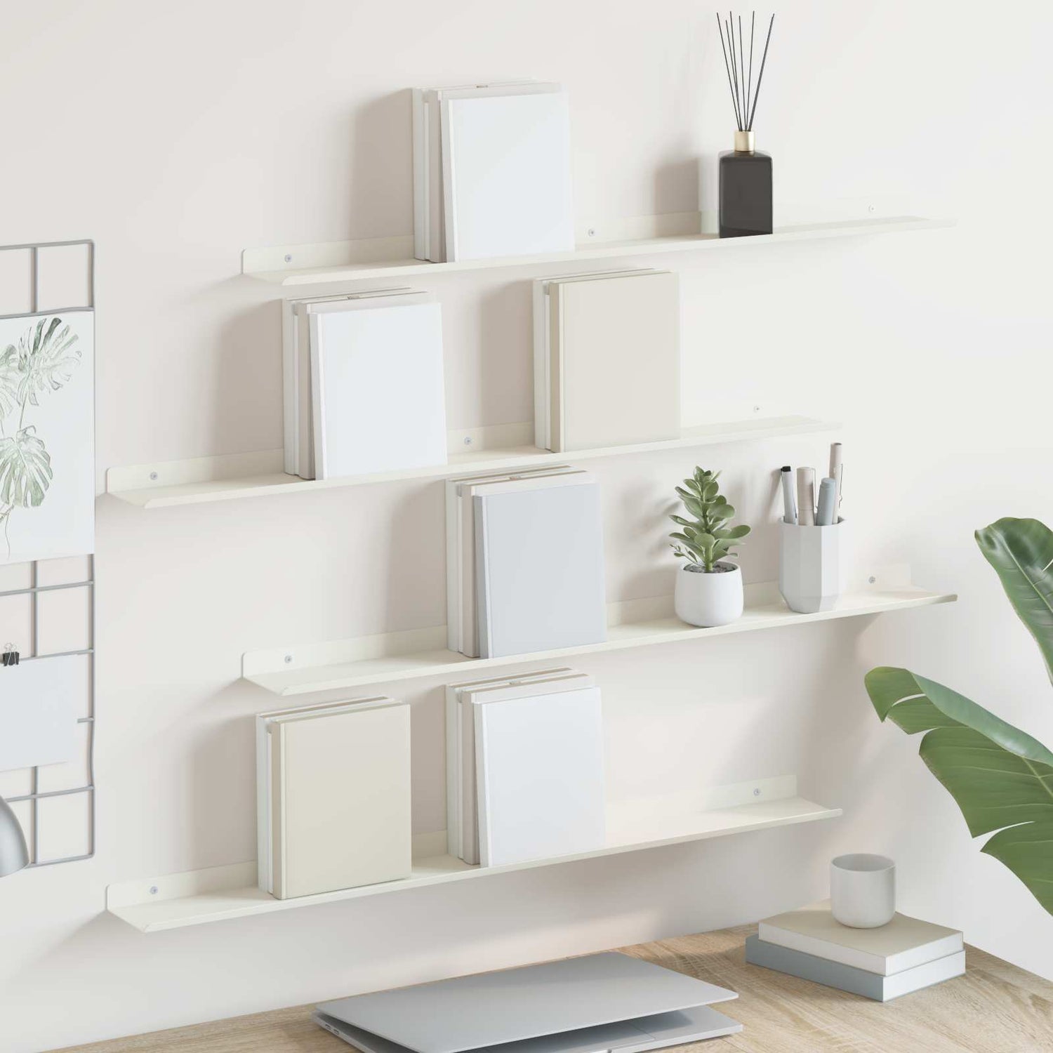 Vegghylle Med Hylle Veggmontert 4 Pcs Hvit 80 X 9 X 2,5 Cm