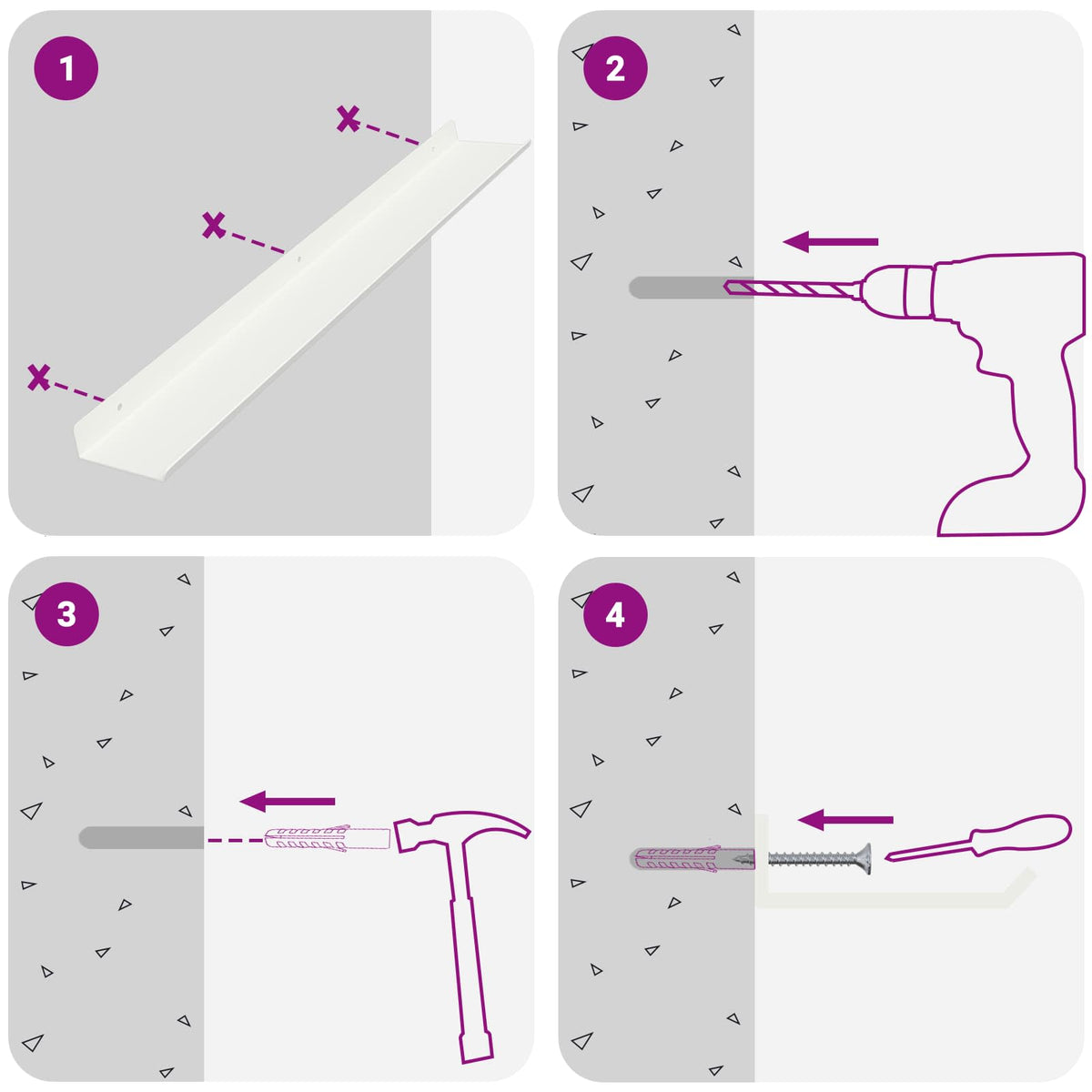 Vegghylle Med Hylle Veggmontert 4 Pcs Hvit 80 X 9 X 2,5 Cm