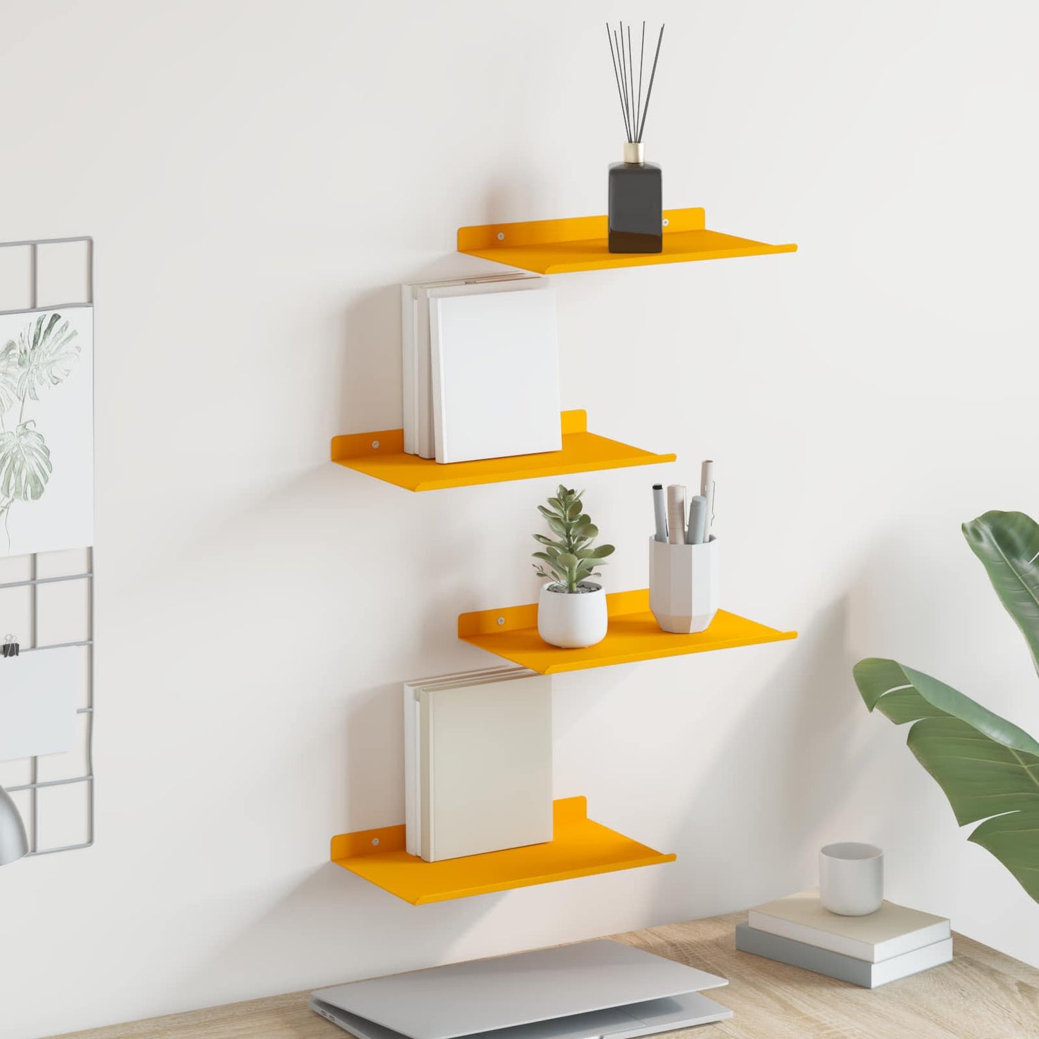 Vegghylle Med Hylle 4 Pcs Sennepsgul 30 X 18 X 2,5 Cm