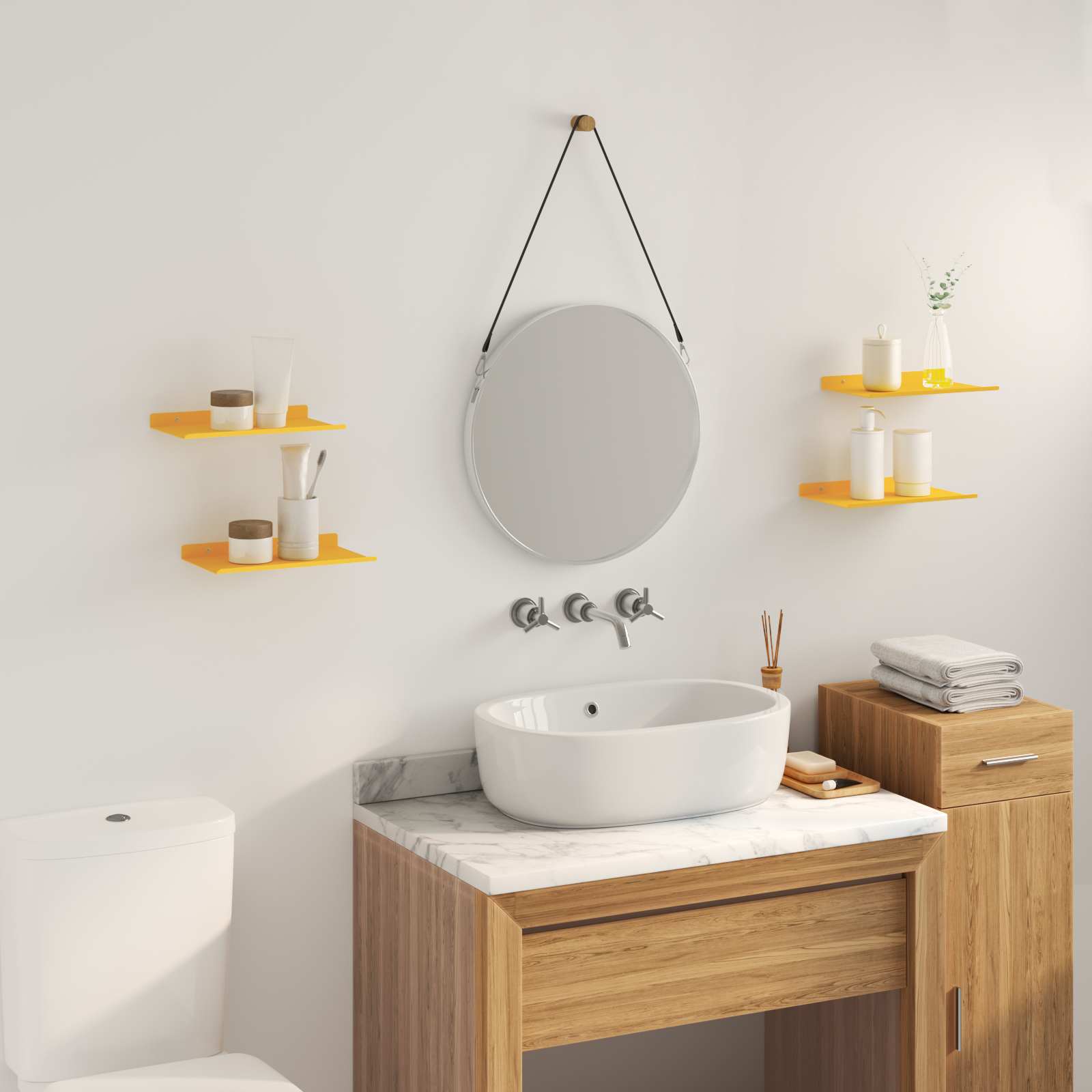 Vegghylle Med Hylle 4 Pcs Sennepsgul 30 X 18 X 2,5 Cm