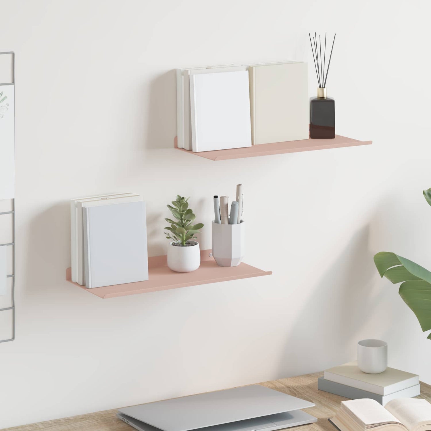 Vegghylle Med Hylle Veggmontert 2 Pcs Rosa 40 X 18 X 2,5 Cm