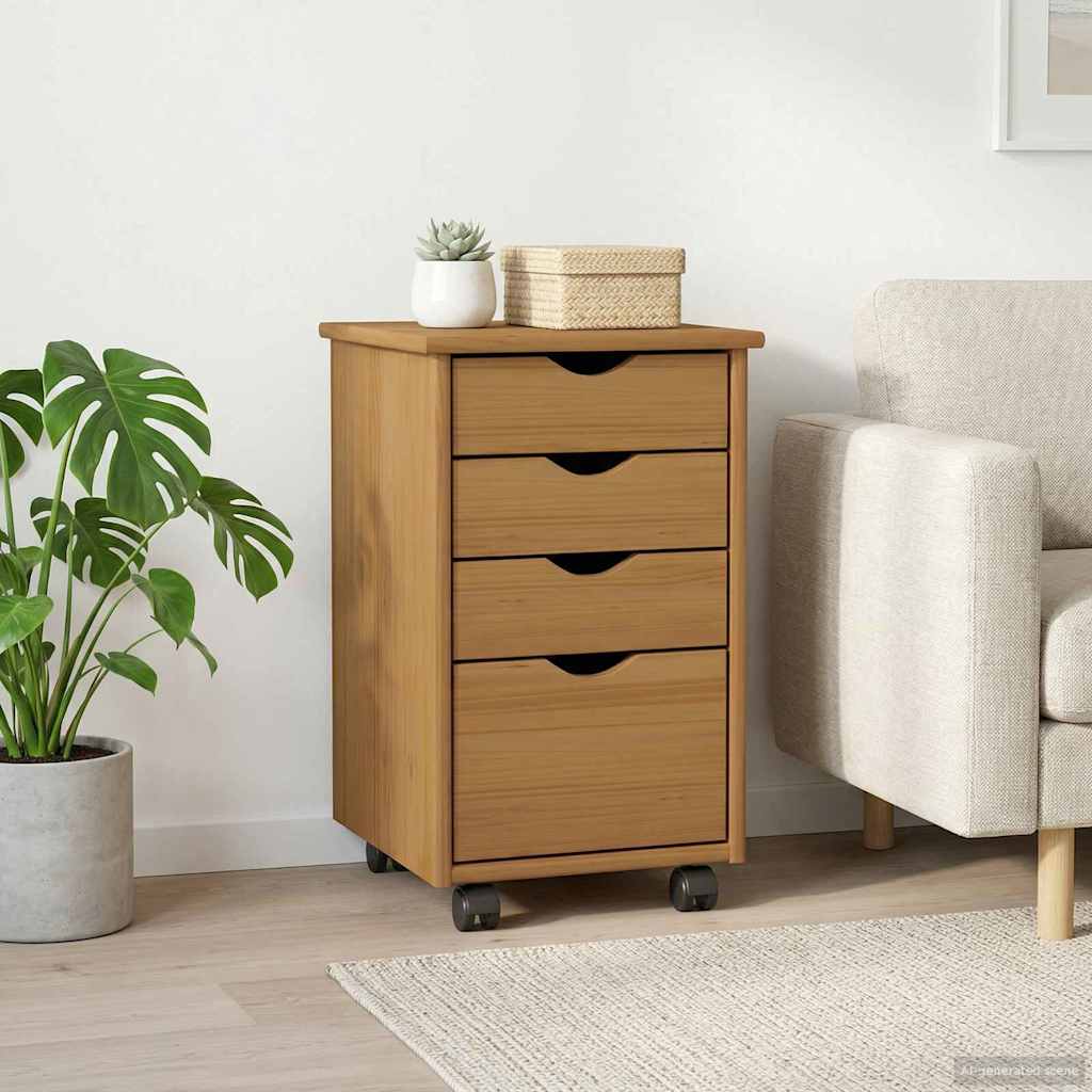 Rullende Skap Moss Honningbrun 34 X 39 X 56 Cm Massiv Furu