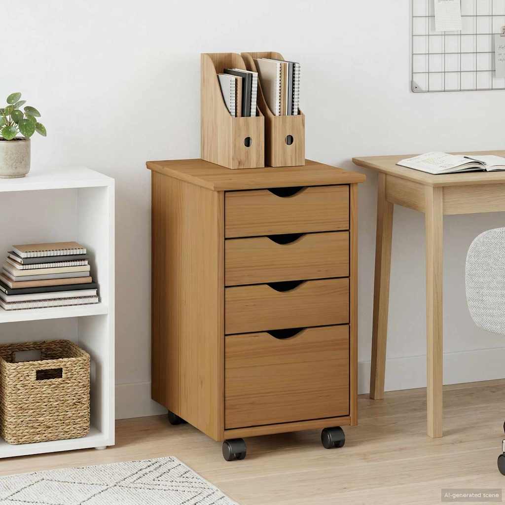 Rullende Skap Moss Honningbrun 34 X 39 X 56 Cm Massiv Furu