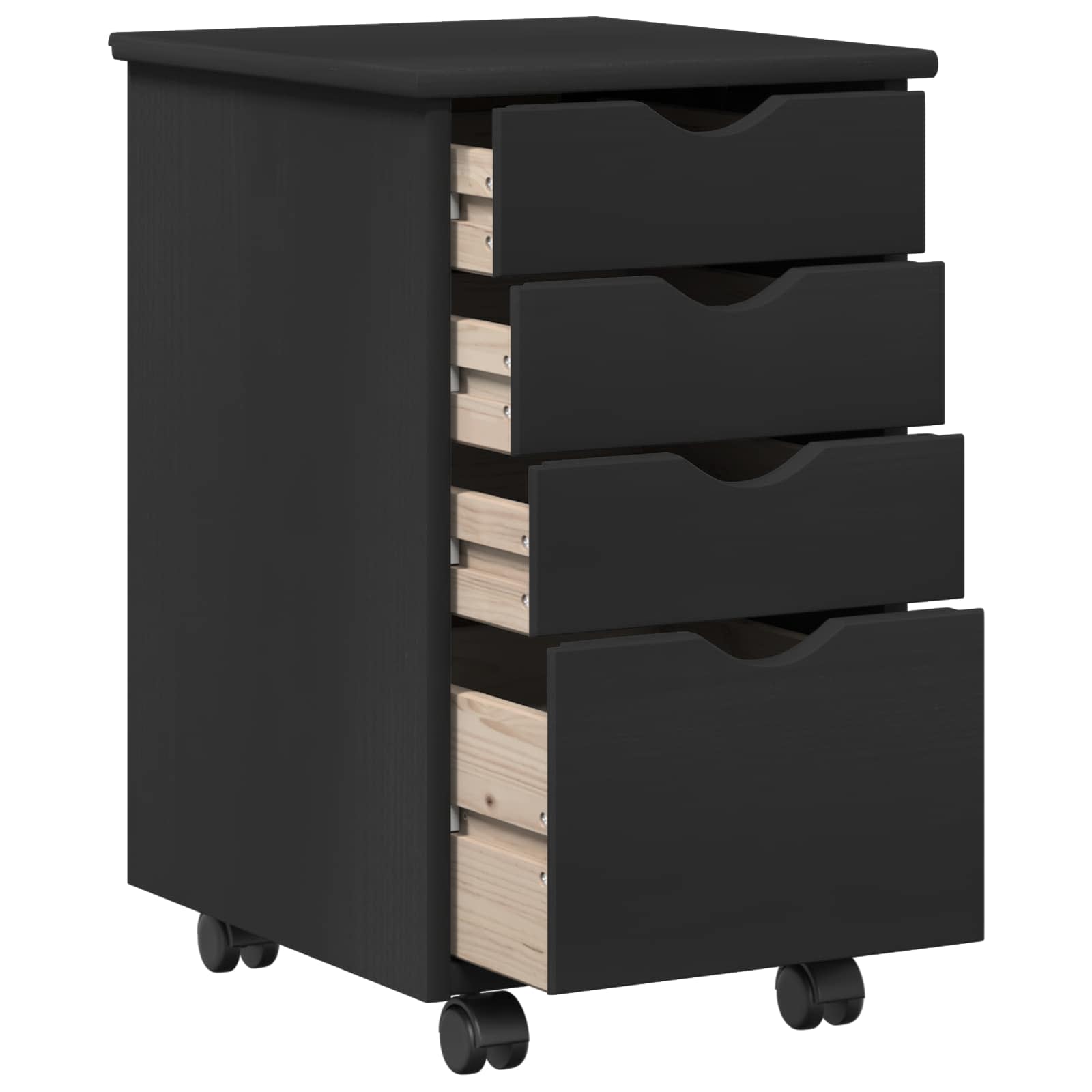 Rullende Skap Med Hjul Svart 34 X 39 X 56 Cm Massiv Furu