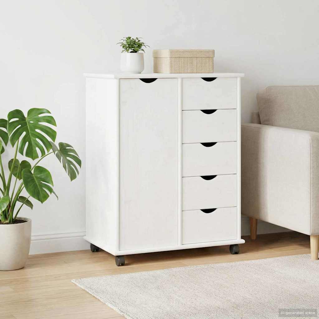 Rullende Skap Med Hjul Hvit 63,5 X 39 X 79 Cm Massiv Furu