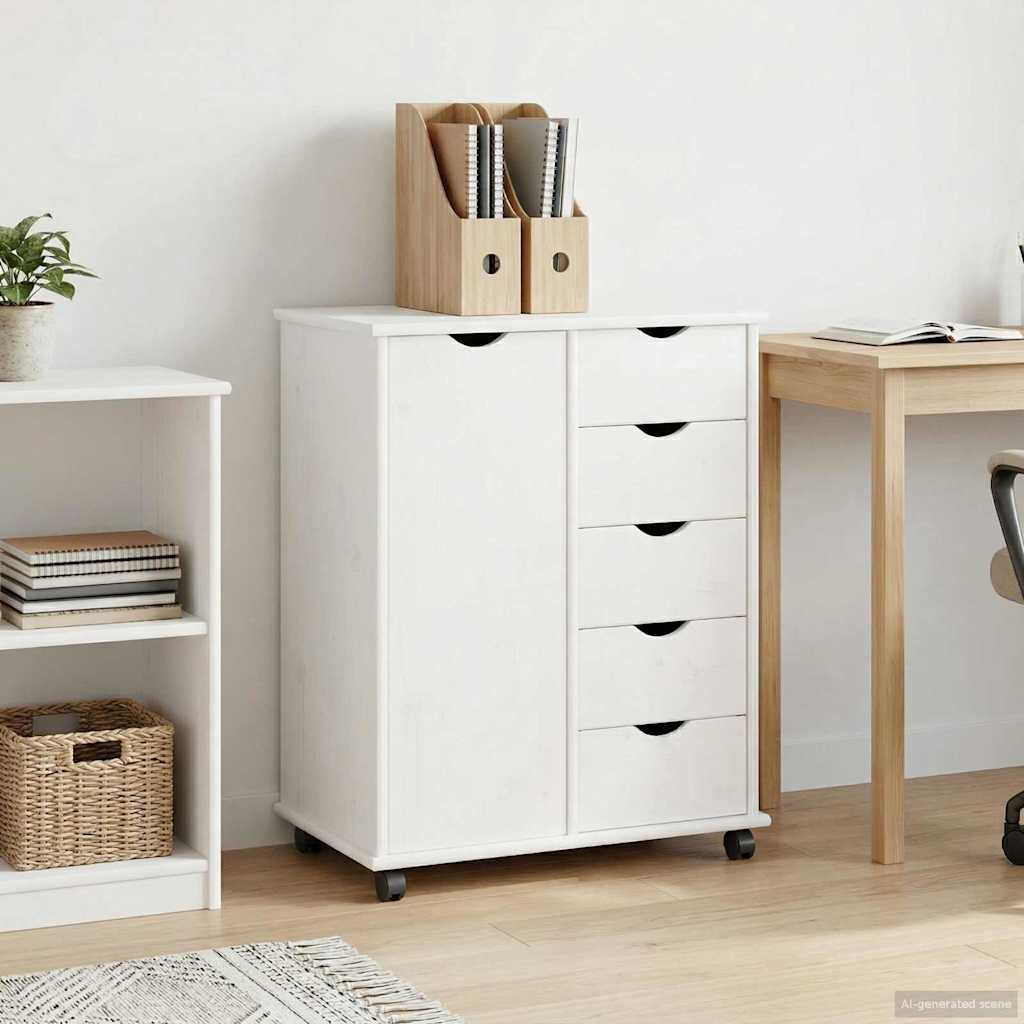 Rullende Skap Med Hjul Hvit 63,5 X 39 X 79 Cm Massiv Furu