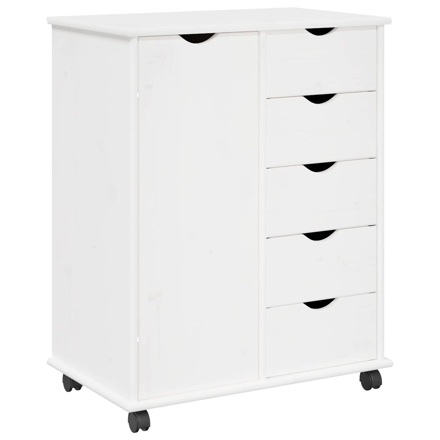 Rullende Skap Med Hjul Hvit 63,5 X 39 X 79 Cm Massiv Furu