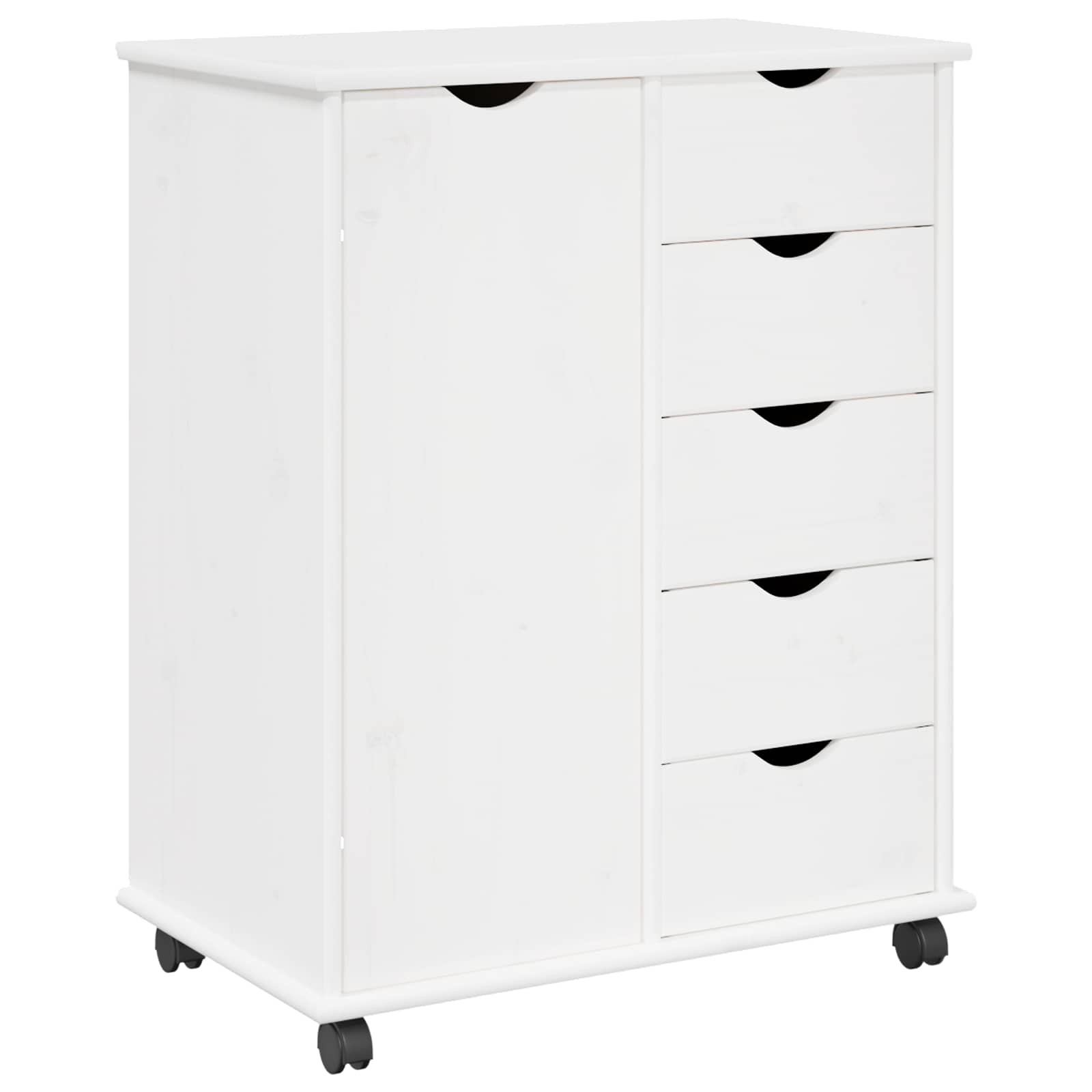 Rullende Skap Med Hjul Hvit 63,5 X 39 X 79 Cm Massiv Furu