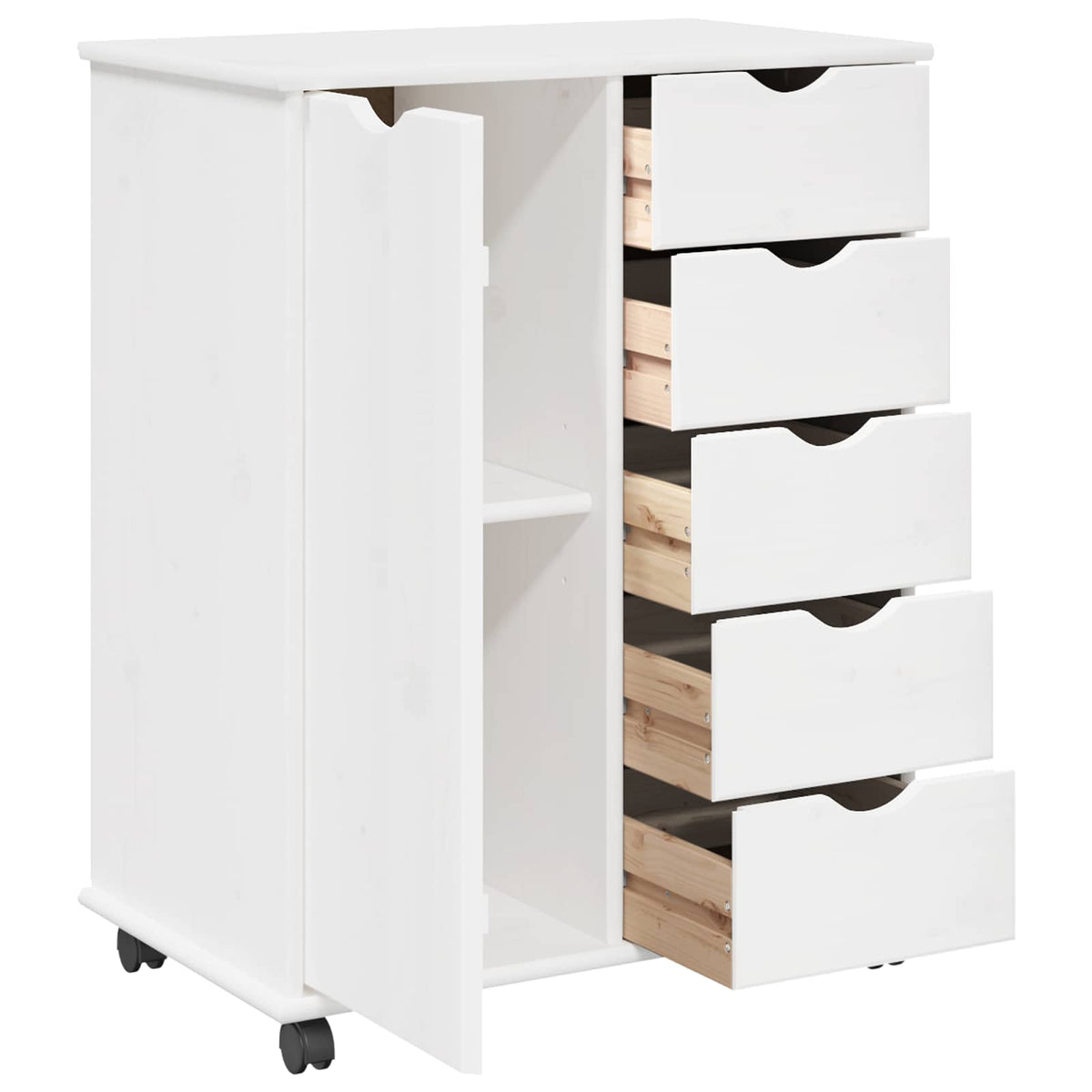 Rullende Skap Med Hjul Hvit 63,5 X 39 X 79 Cm Massiv Furu