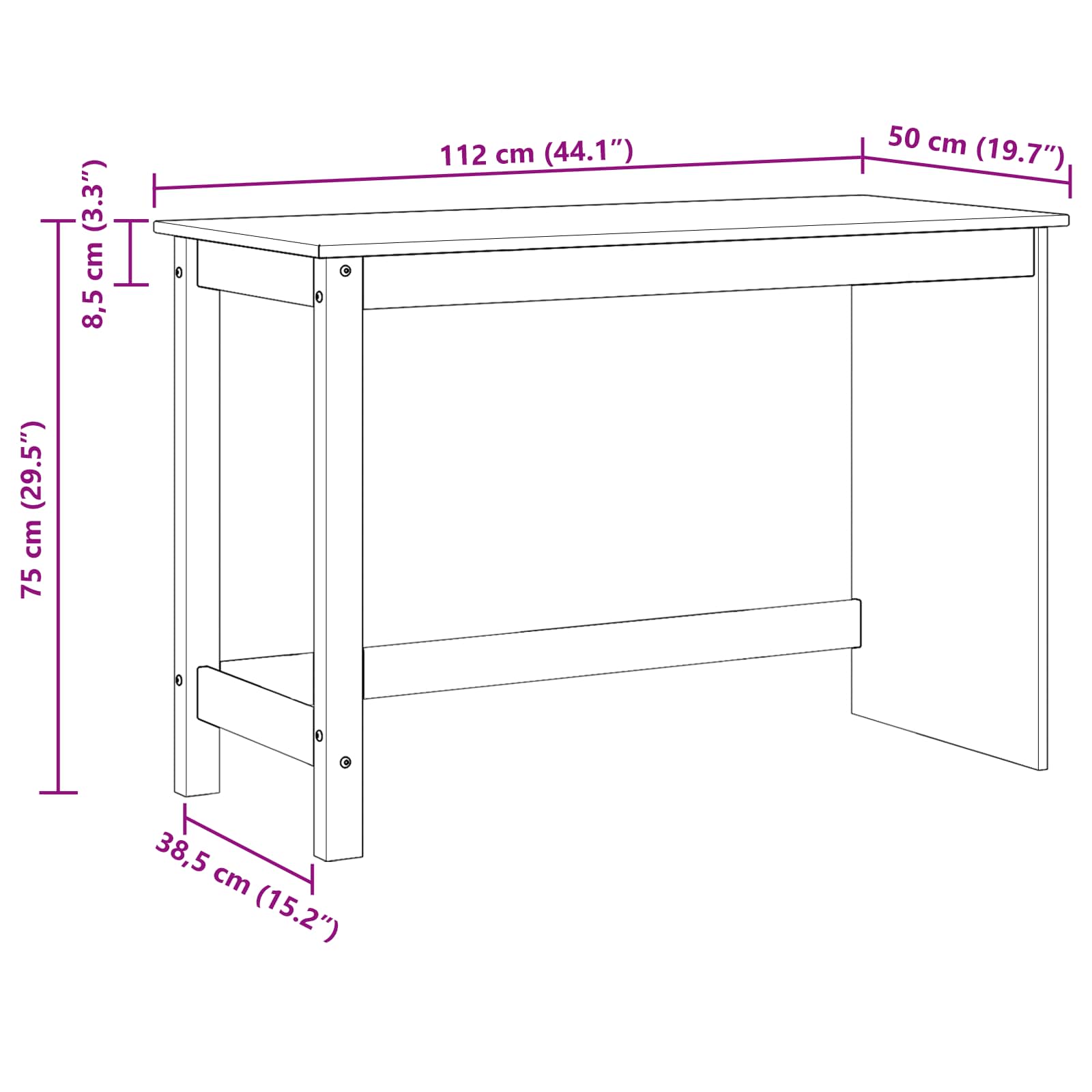 Skrivebord Grå 112 X 50 X 75 Cm Massiv Furu