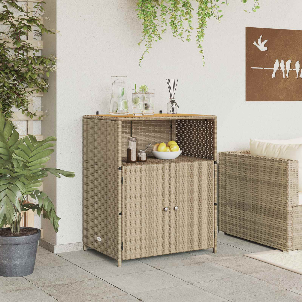 Kabinett Med Dør Beige 70 X 50 X 87 Cm Polyester Og Roly Ratten