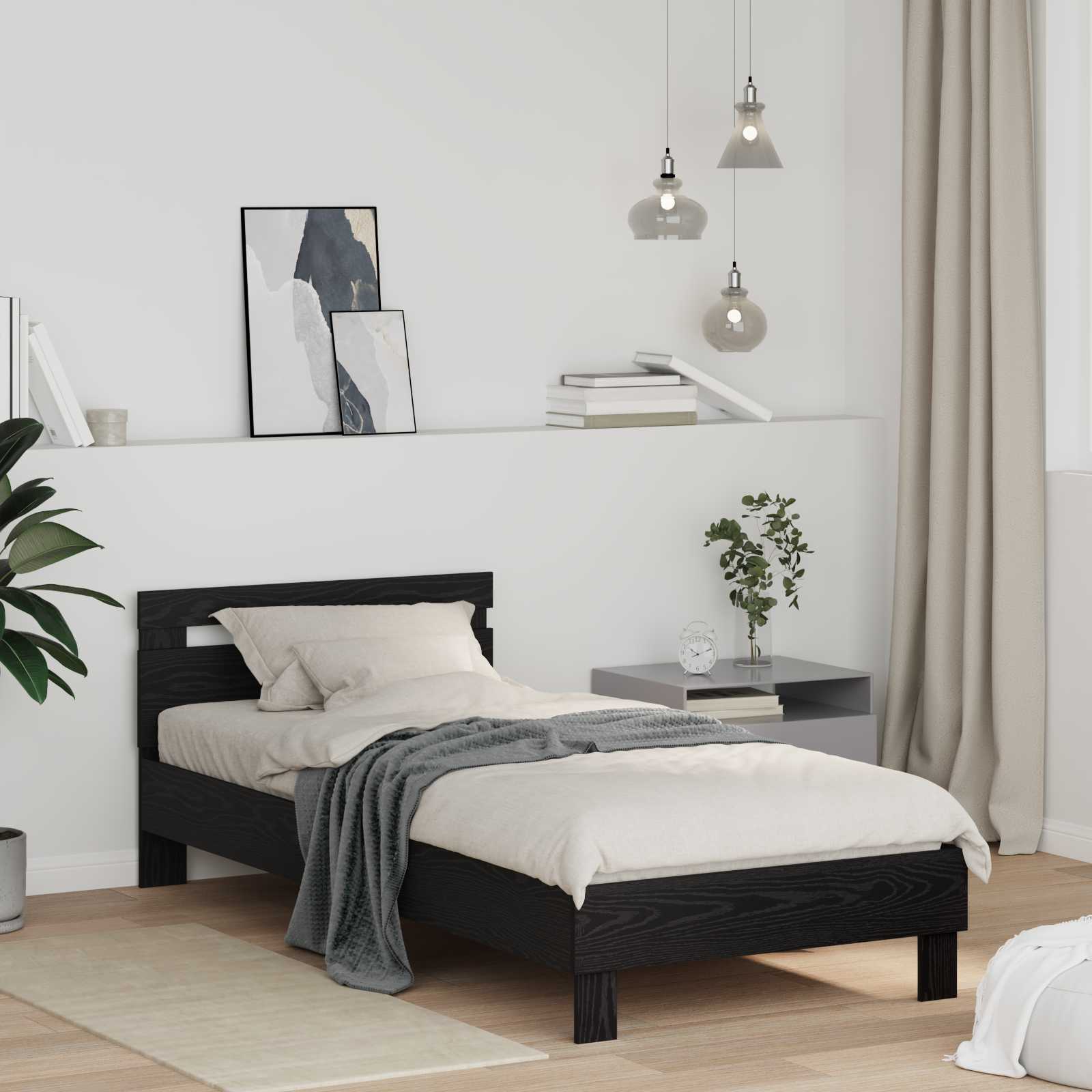 Sengestamme Med Hodegjerde Svart Eik 75 X 190 Cm Konstruert Tre