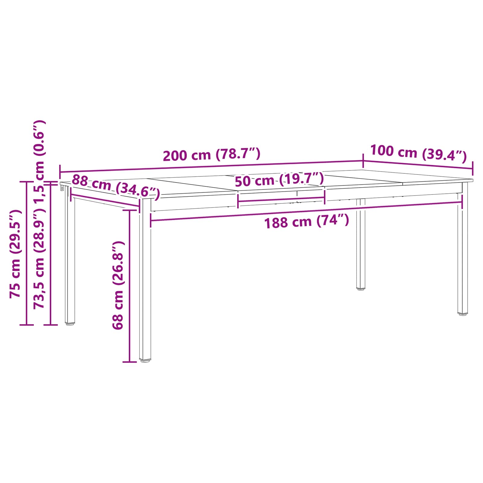 Spisebord Naturlig 200 X 100 X 75 Cm Massiv Furu
