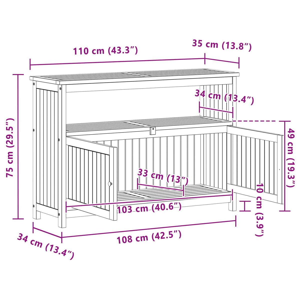 Hagekonsollbord Lett Akasie 110 X 35 X 75 Cm Solid Akasietre