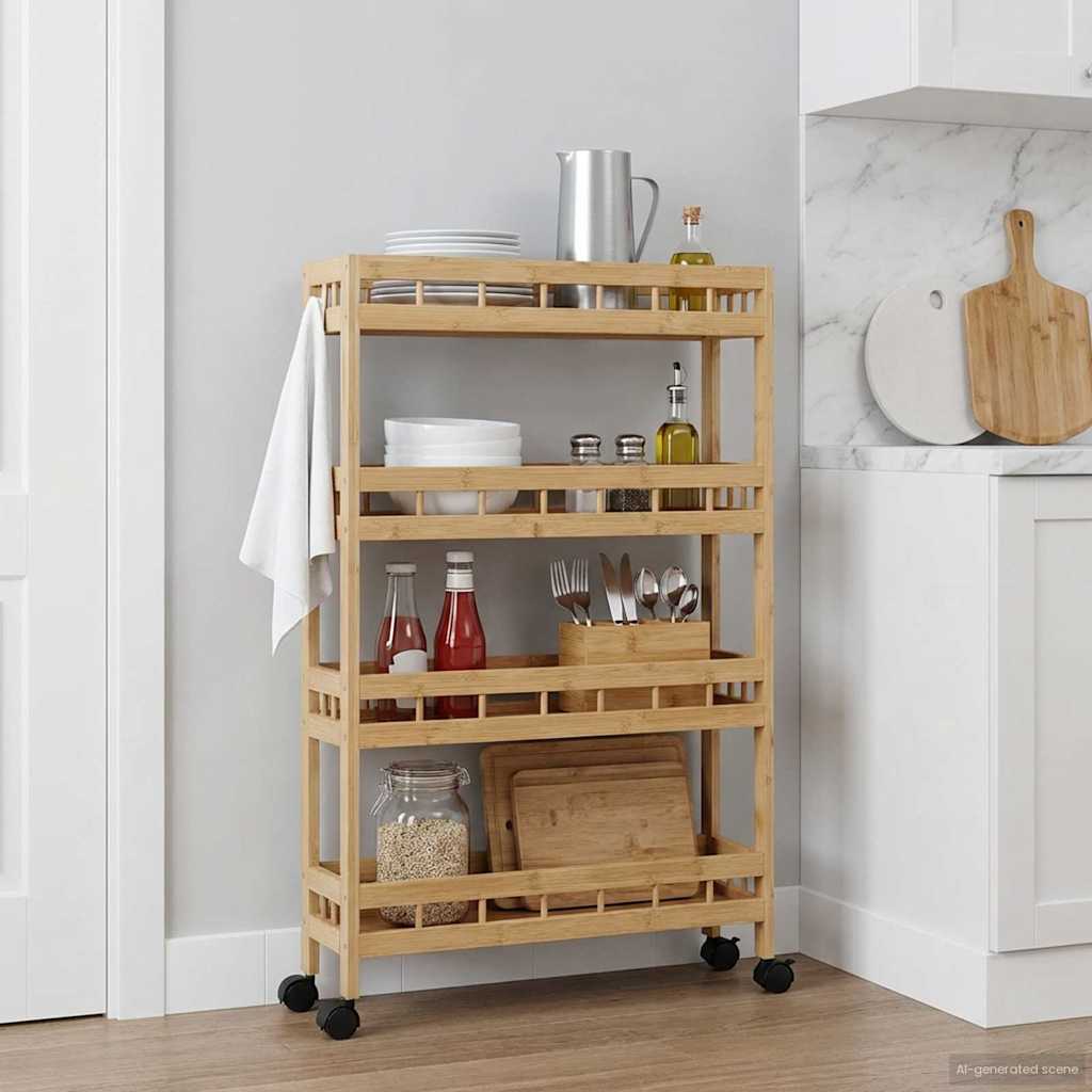 Kjøkkenvogn Med Hjul Naturlig 60 X 18 X 97 Cm Bambus