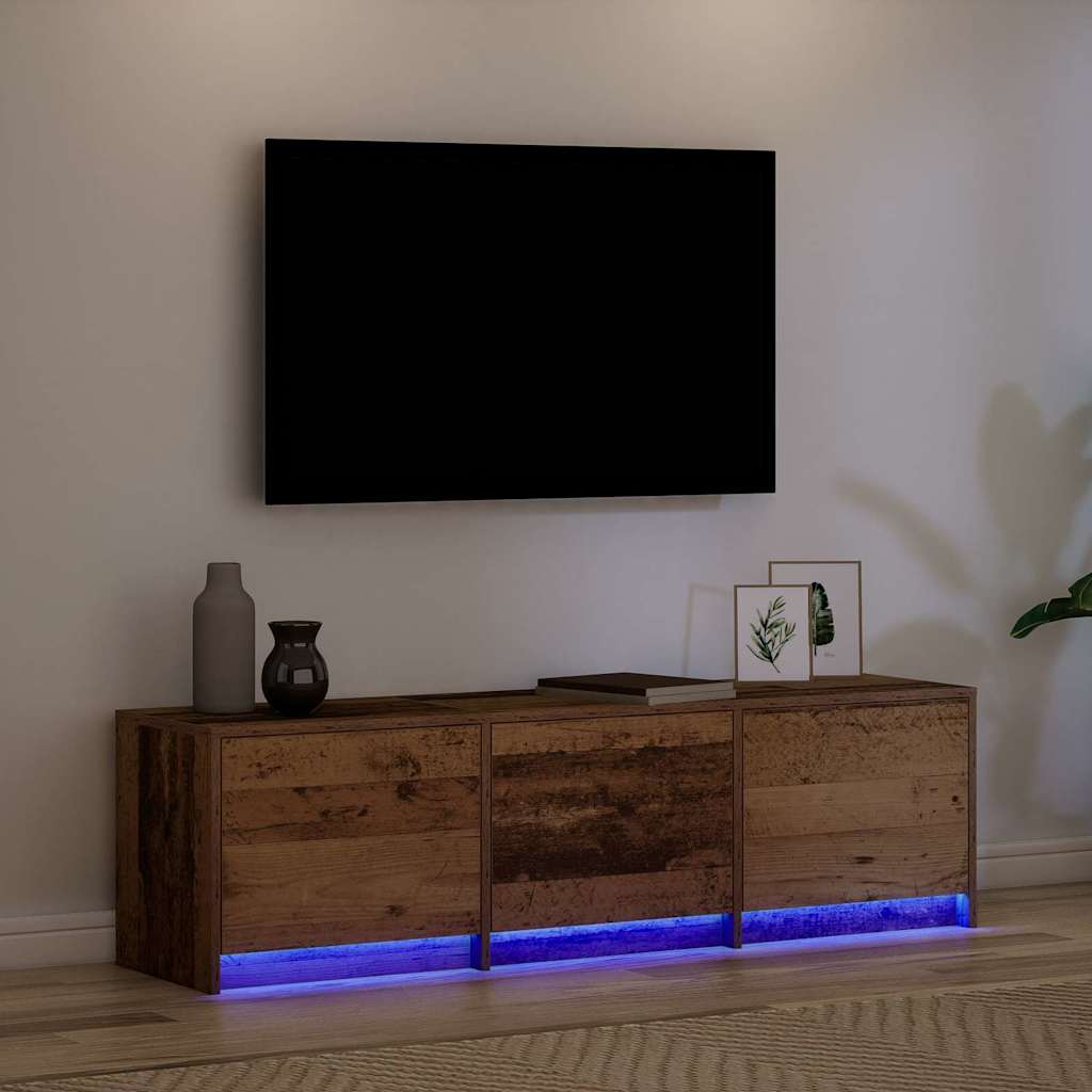 Tv-Skap Med Led-Lamper Med Skuff Gamle Tre 140 X 34 X 40 Cm