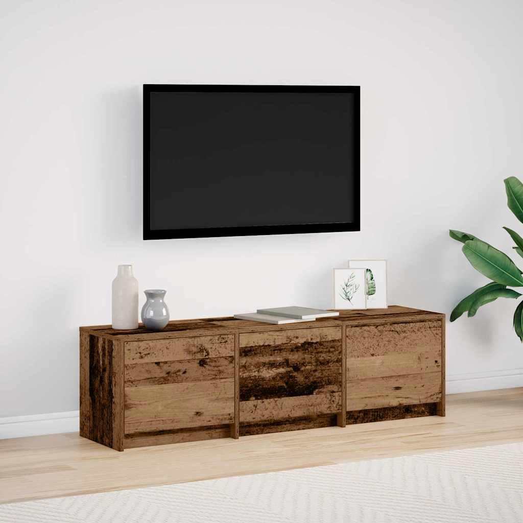 Tv-Skap Med Led-Lamper Med Skuff Gamle Tre 140 X 34 X 40 Cm