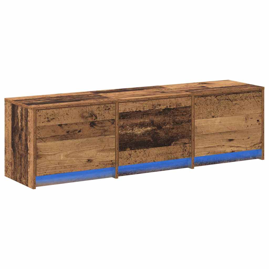 Tv-Skap Med Led-Lamper Med Skuff Gamle Tre 140 X 34 X 40 Cm