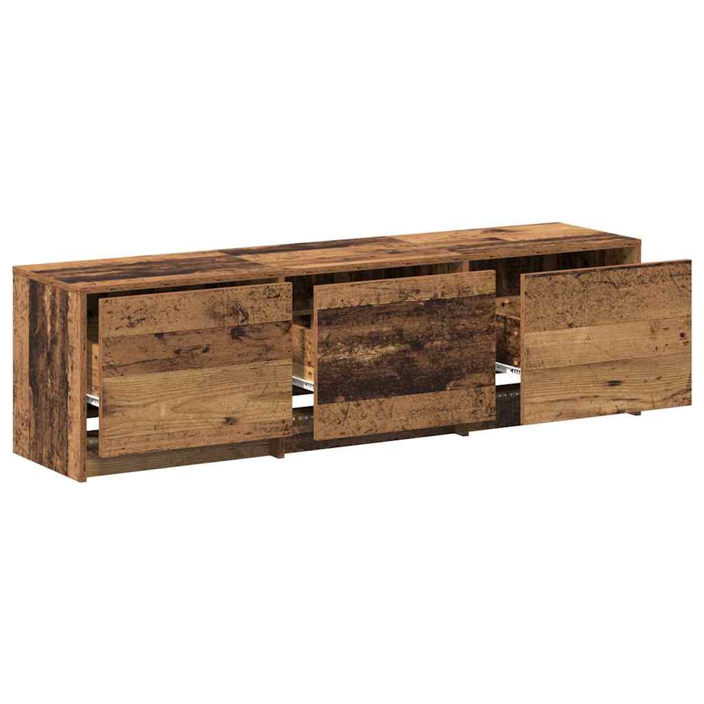 Tv-Skap Med Led-Lamper Med Skuff Gamle Tre 140 X 34 X 40 Cm