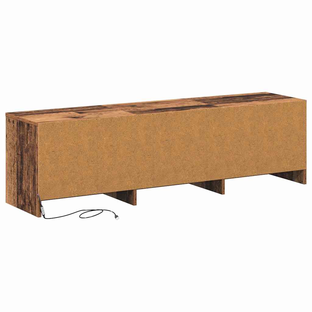 Tv-Skap Med Led-Lamper Med Skuff Gamle Tre 140 X 34 X 40 Cm