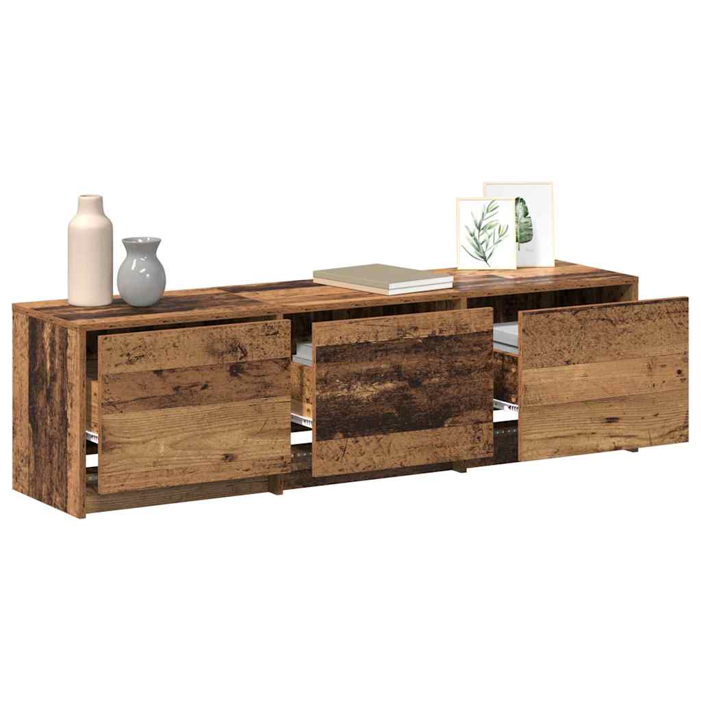 Tv-Skap Med Led-Lamper Med Skuff Gamle Tre 140 X 34 X 40 Cm