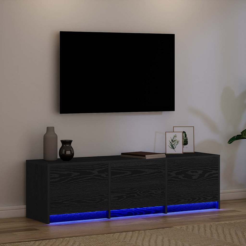 Tv-Skap Med Led-Lamper Med Skuff Svart Eik 140 X 34 X 40 Cm