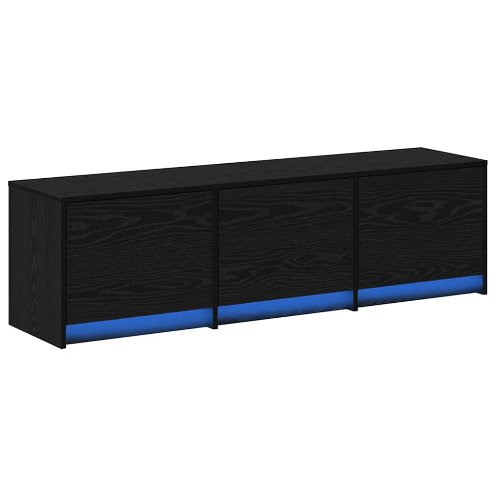 Tv-Skap Med Led-Lamper Med Skuff Svart Eik 140 X 34 X 40 Cm