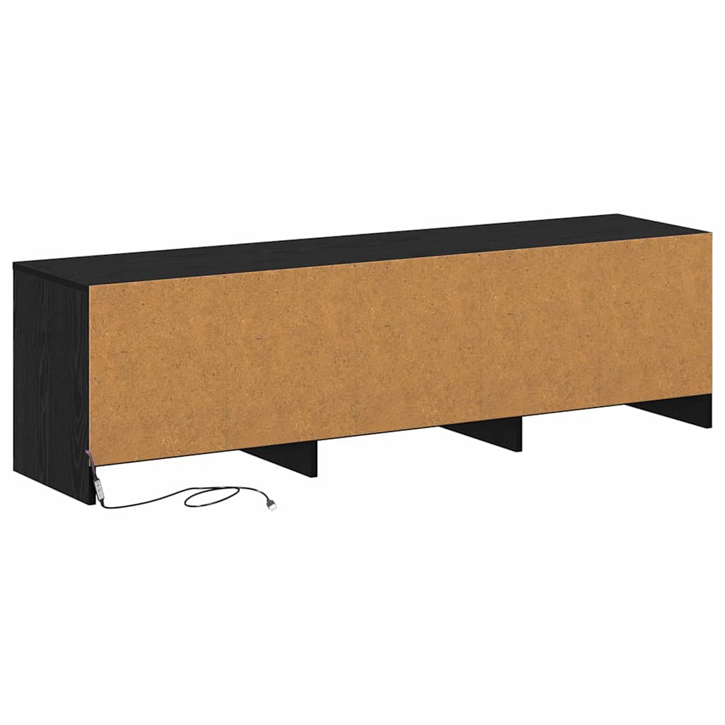 Tv-Skap Med Led-Lamper Med Skuff Svart Eik 140 X 34 X 40 Cm