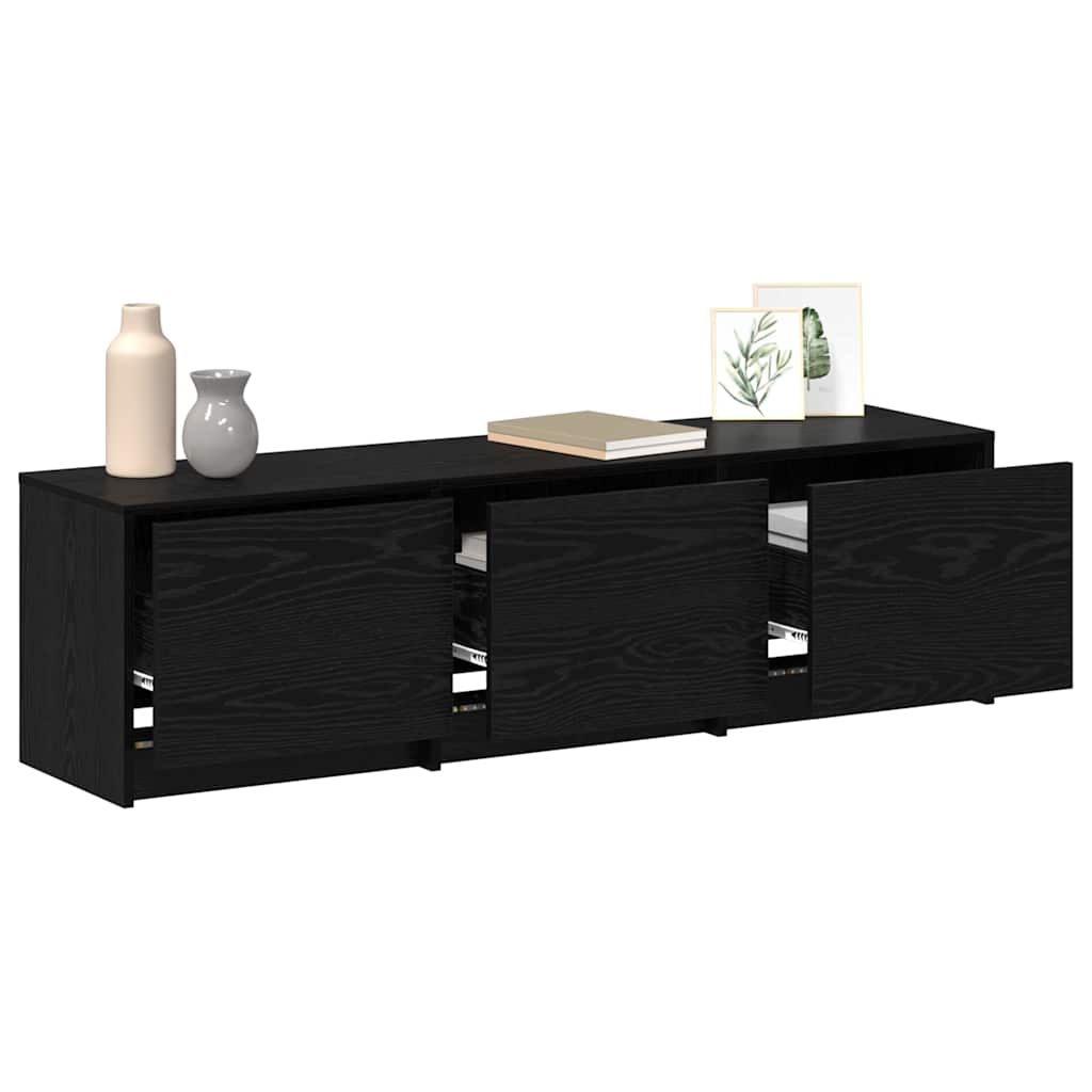 Tv-Skap Med Led-Lamper Med Skuff Svart Eik 140 X 34 X 40 Cm