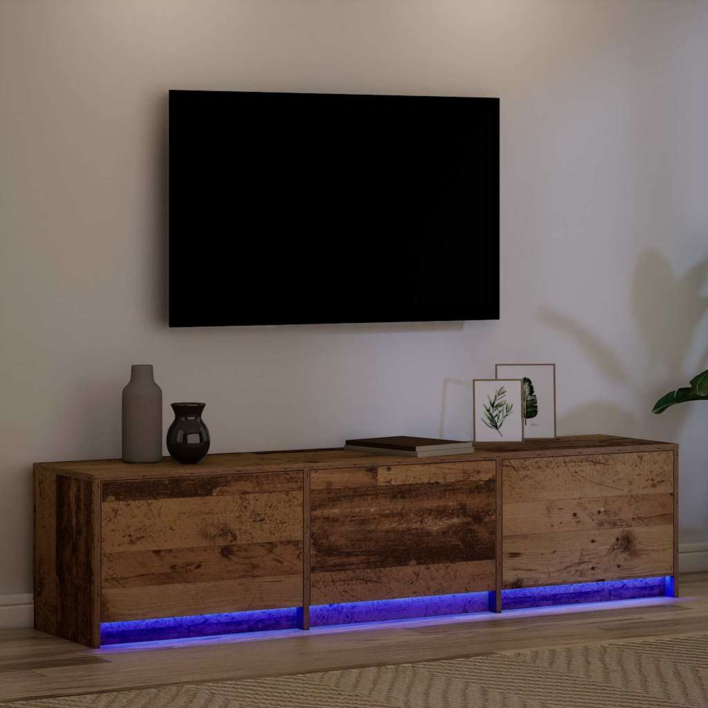 Tv-Skap Med Led-Lamper Med Skuff Gamle Tre 162 X 34 X 40 Cm