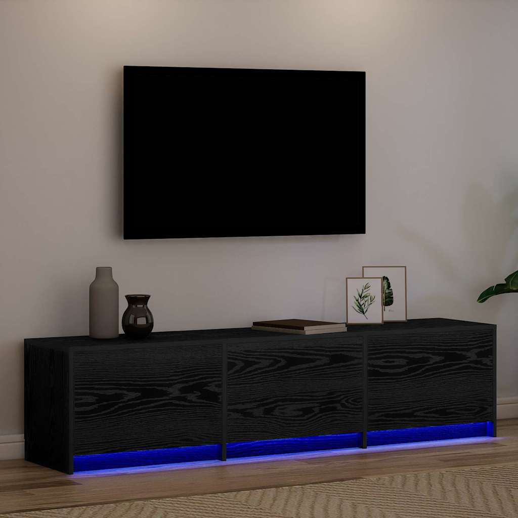 Tv-Skap Med Led-Lamper Med Skuff Svart Eik 162 X 34 X 40 Cm