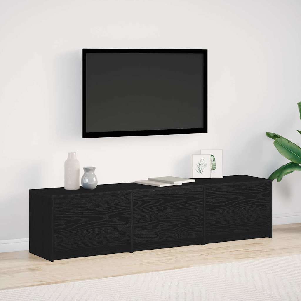 Tv-Skap Med Led-Lamper Med Skuff Svart Eik 162 X 34 X 40 Cm