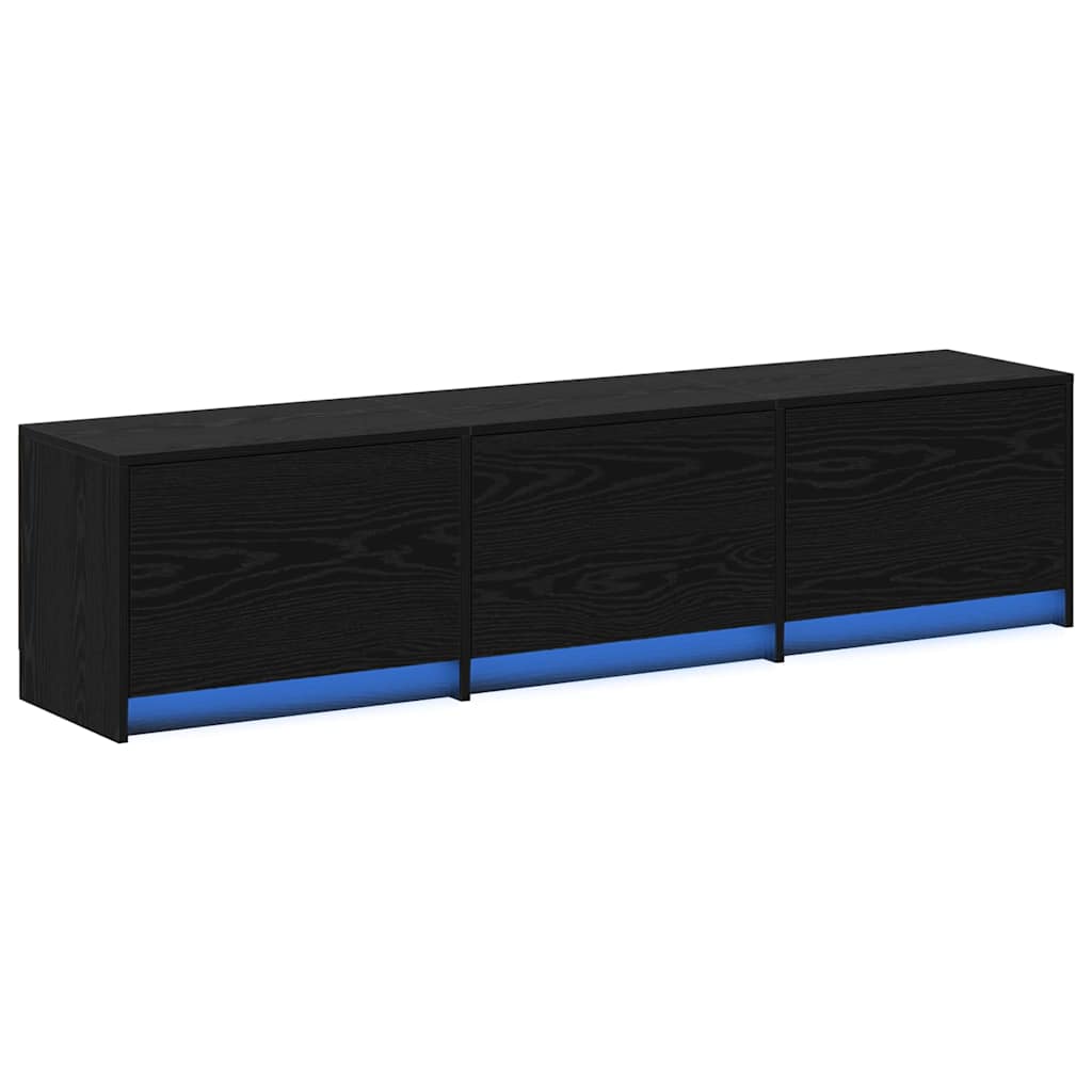 Tv-Skap Med Led-Lamper Med Skuff Svart Eik 162 X 34 X 40 Cm