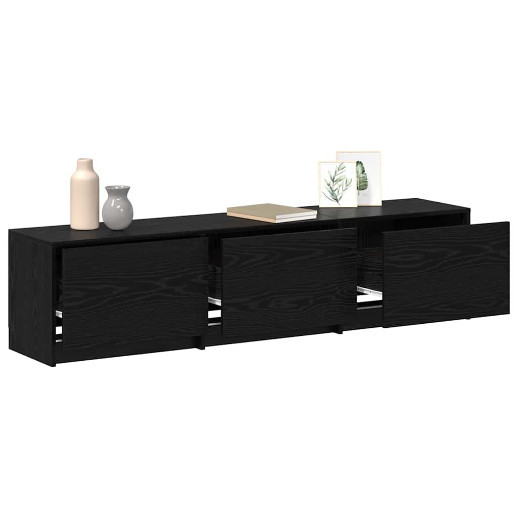 Tv-Skap Med Led-Lamper Med Skuff Svart Eik 162 X 34 X 40 Cm