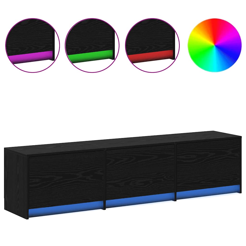 Tv-Skap Med Led-Lamper Med Skuff Svart Eik 162 X 34 X 40 Cm