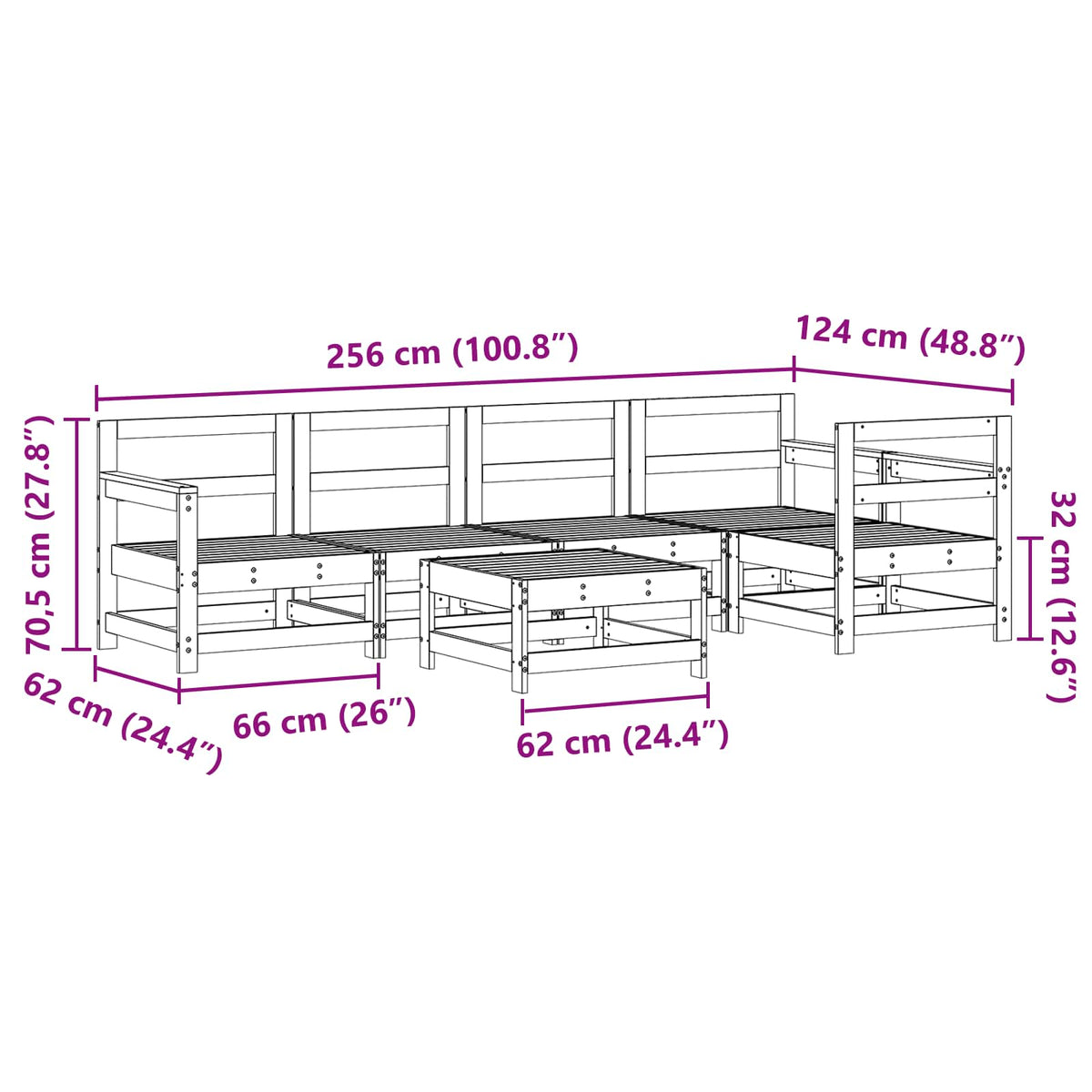 Hage Lounge Sett 6 Pcs Voksbrun Massiv Furu