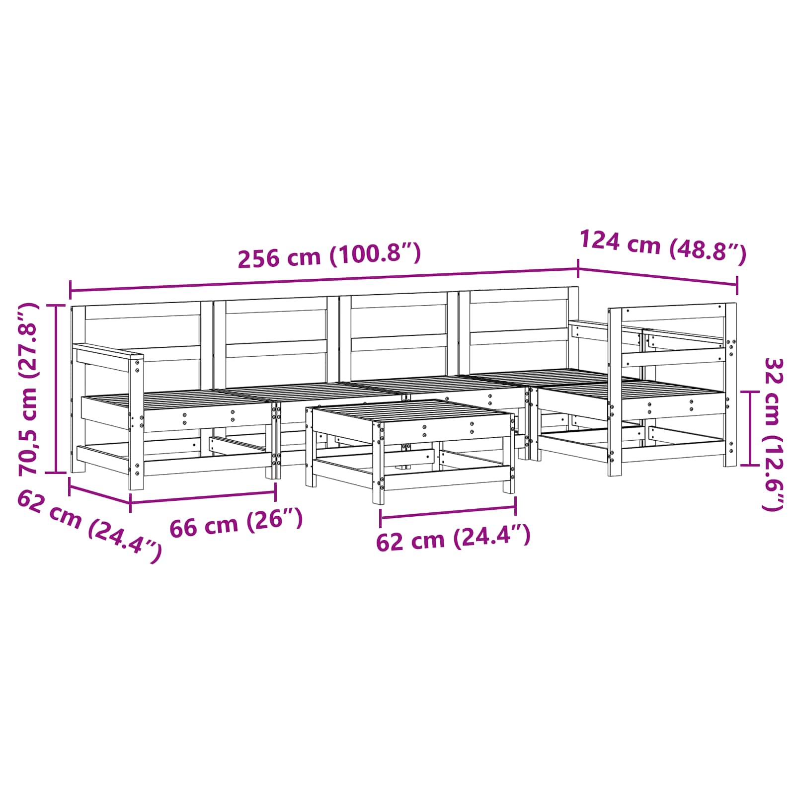 Hage Lounge Sett 6 Pcs Voksbrun Massiv Furu