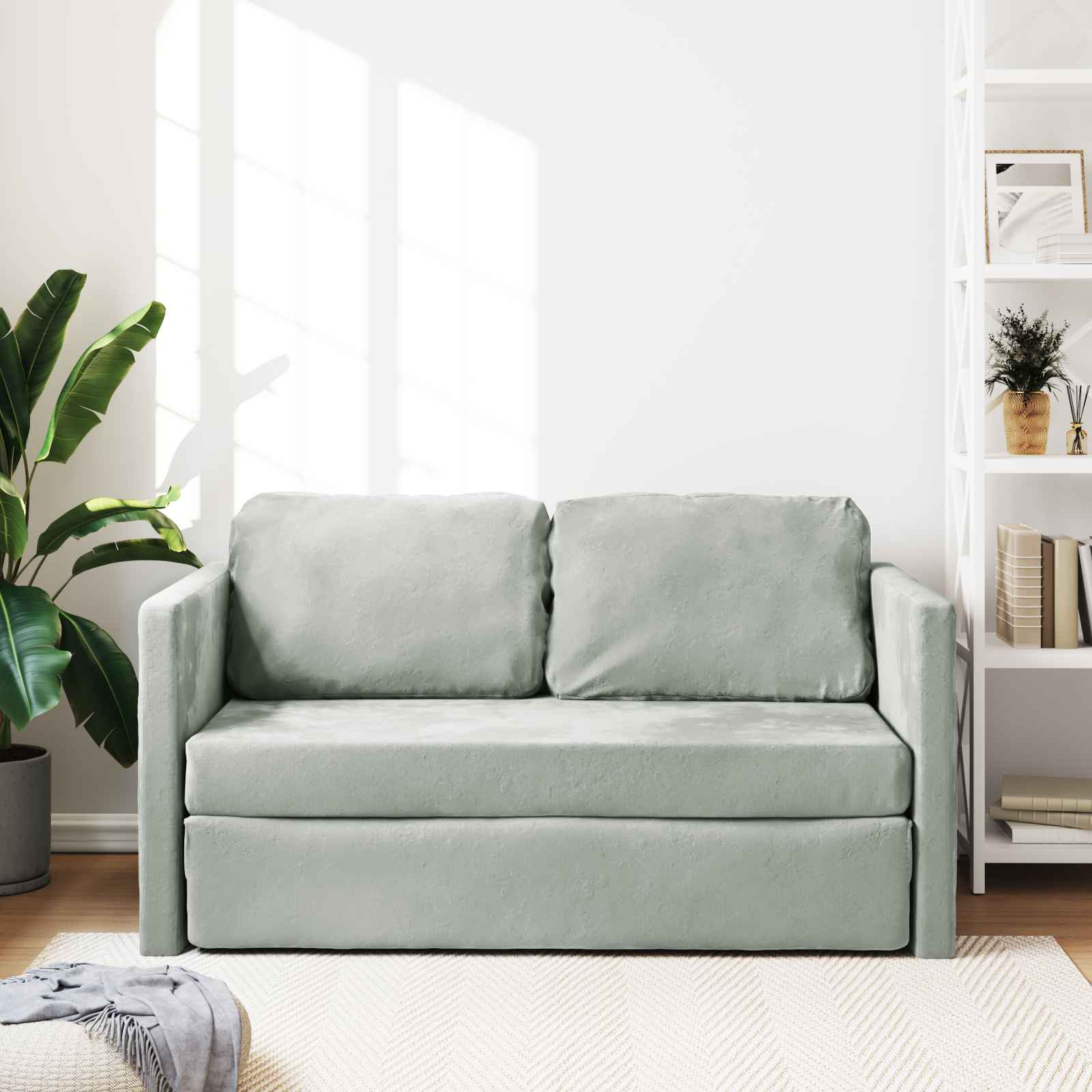 Sammenleggbar Sofa Seng Lysegrå 122 X 70 X 60 Cm Fløyel