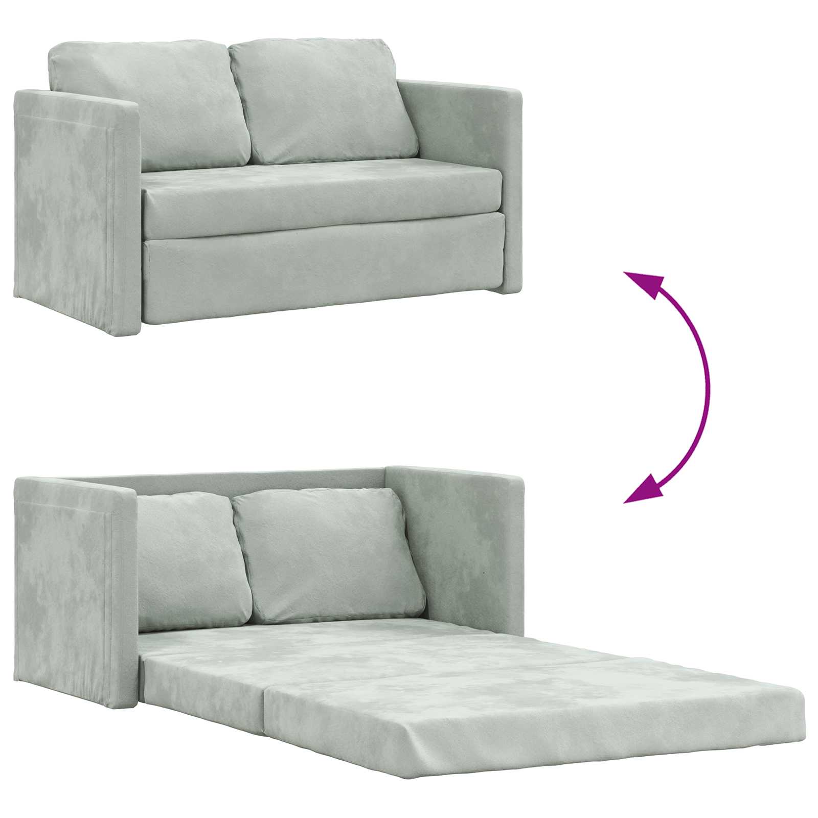 Sammenleggbar Sofa Seng Lysegrå 122 X 70 X 60 Cm Fløyel