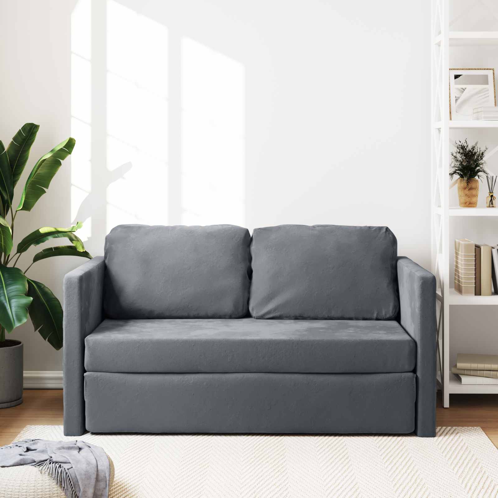 Sammenleggbar Sofa Seng Mørkegrå 122 X 70 X 60 Cm Fløyel