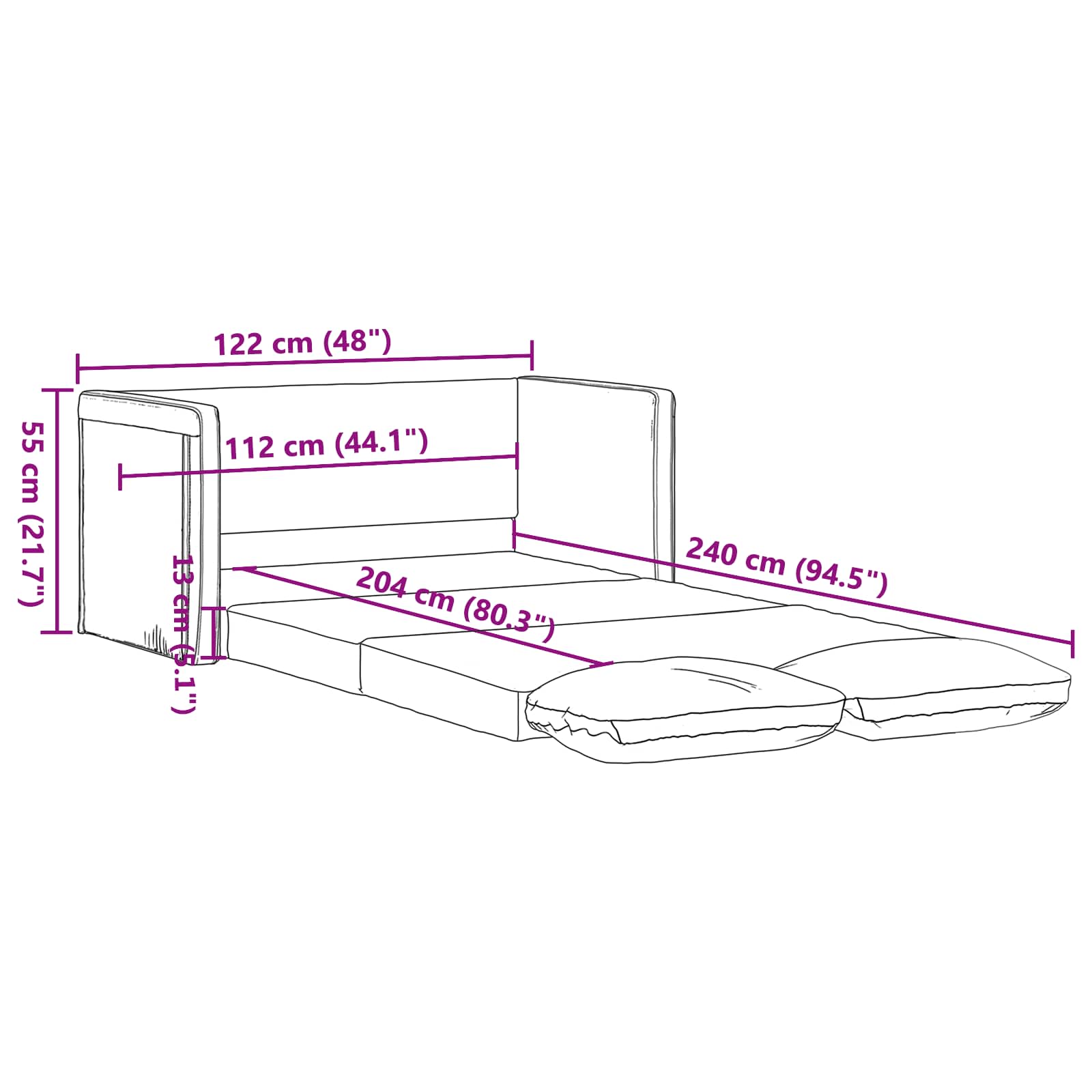 Sammenleggbar Sofa Seng Mørkegrå 122 X 70 X 60 Cm Fløyel
