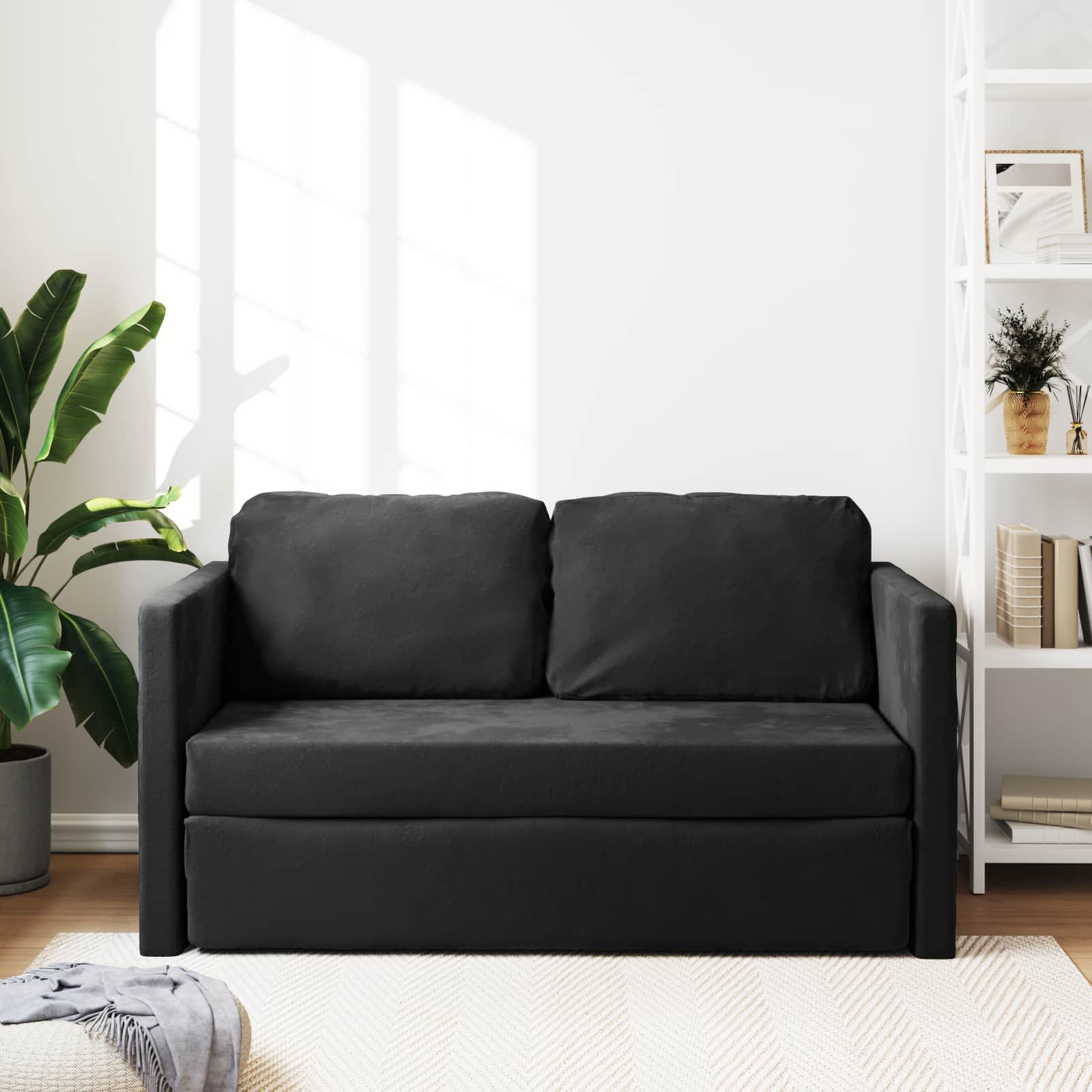 Sammenleggbar Sofa Seng Svart 122 X 70 X 60 Cm Fløyel