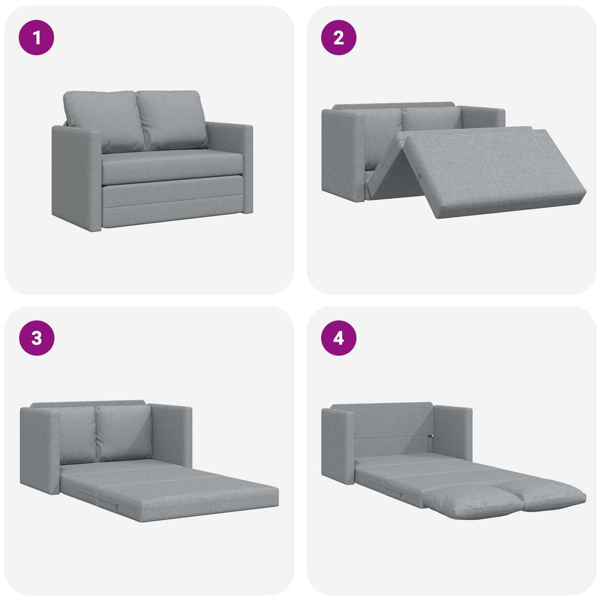 Sammenleggbar Sofa Seng Lysegrå 112 X 60 X 55 Cm Stoff