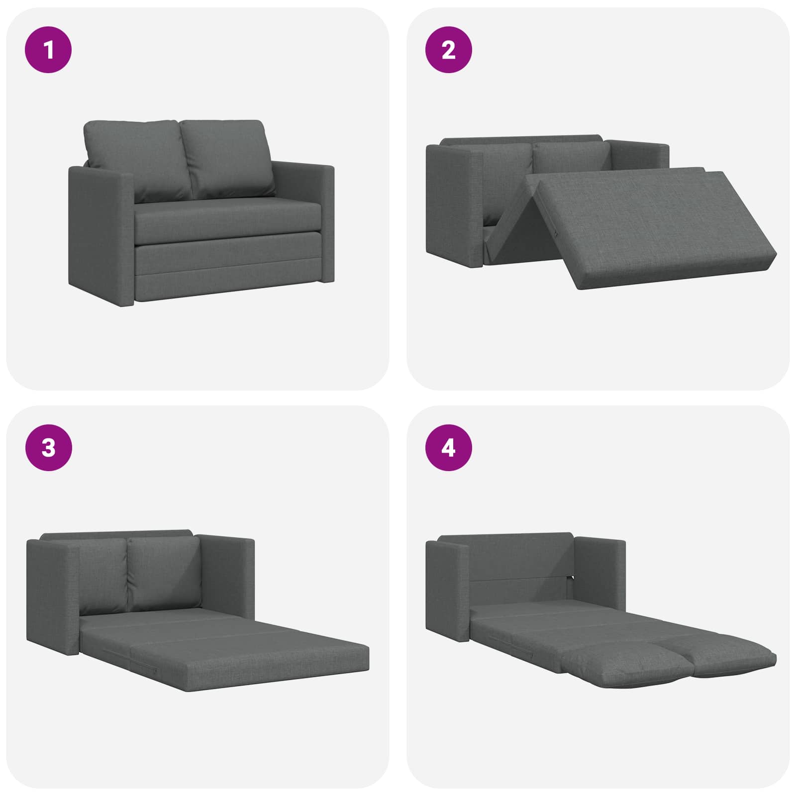 Sammenleggbar Sofa Seng Mørkegrå 112 X 60 X 55 Cm Stoff